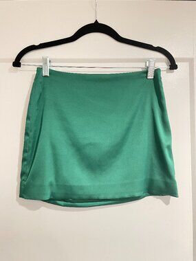 Aritzia Sunday Best Green Satin Mini Skirt